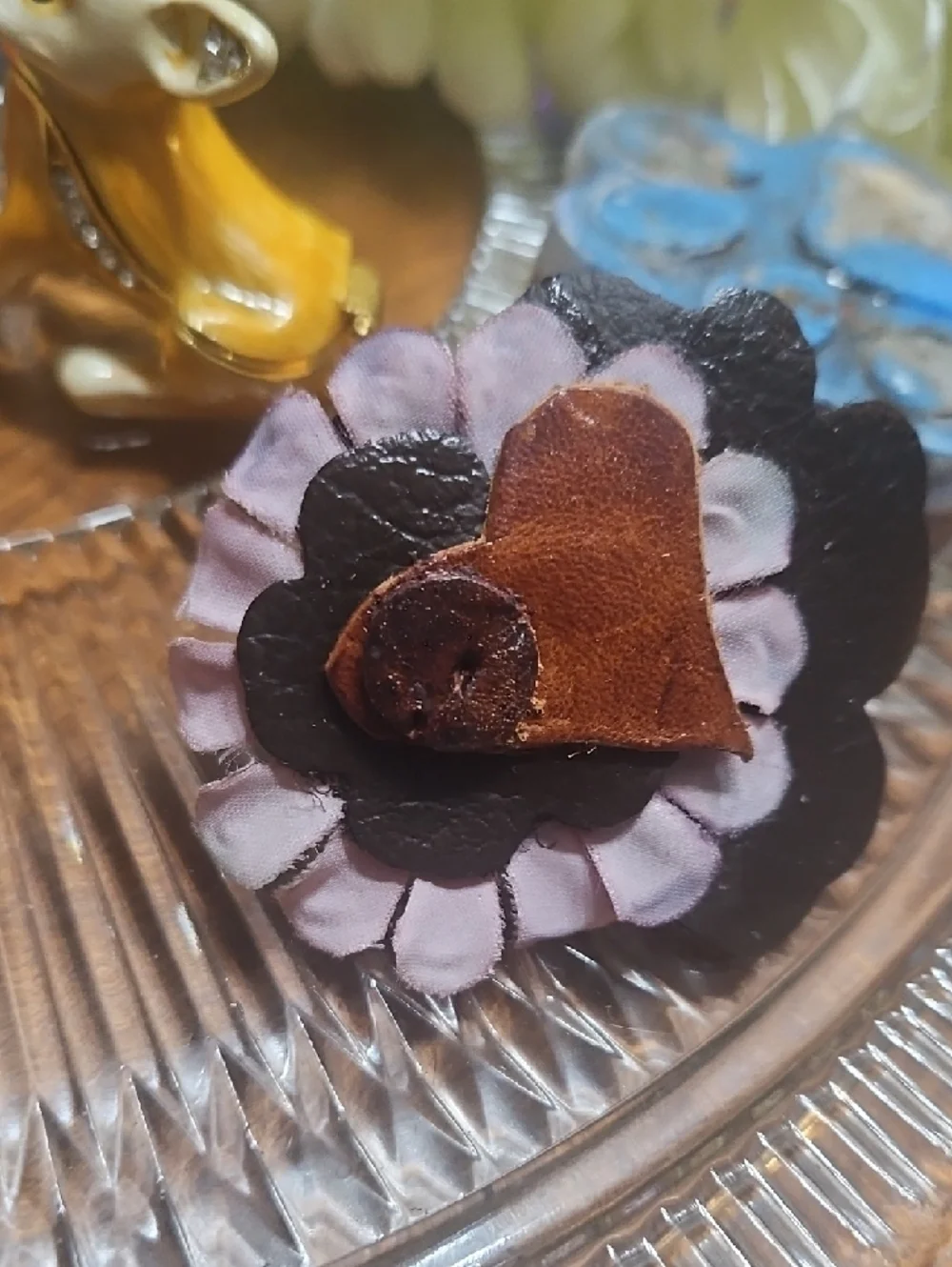 Hand Crafted Genuine Leather Flower Dog Collar Charm NEW